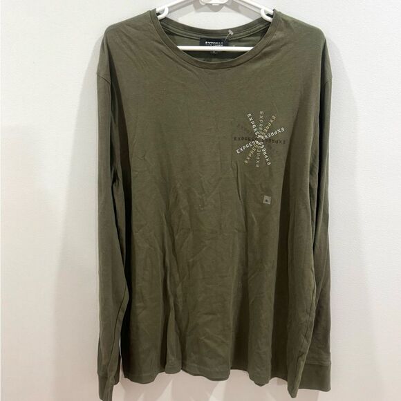 Express army green circle of logos long sleeve tshirt size XL NWT - Picture 1 of 6